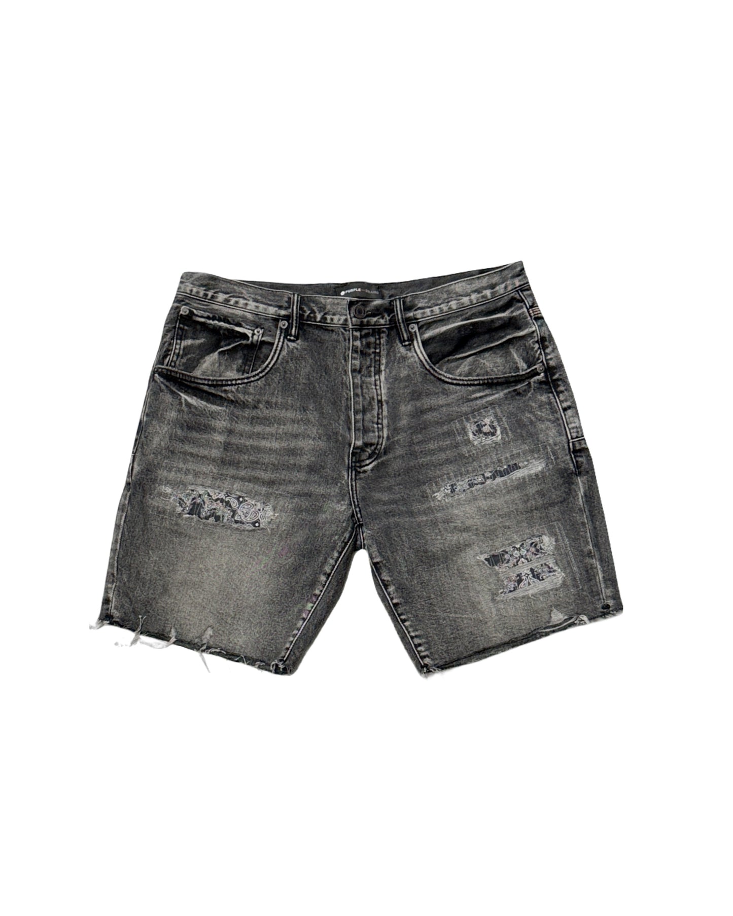 PURPLE BRAND Jort Black Wash With Black Bandana Patches