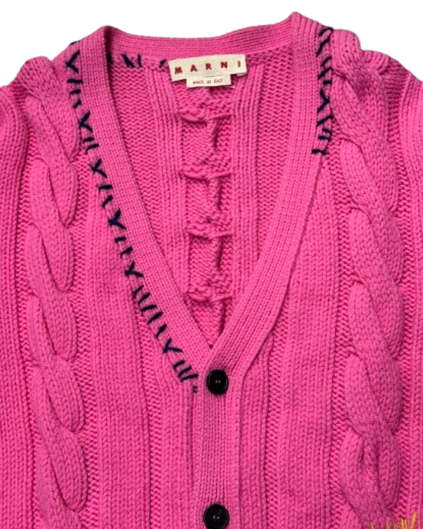 MARNI Pink Stitch-Detail Cable-Knit Cardigan