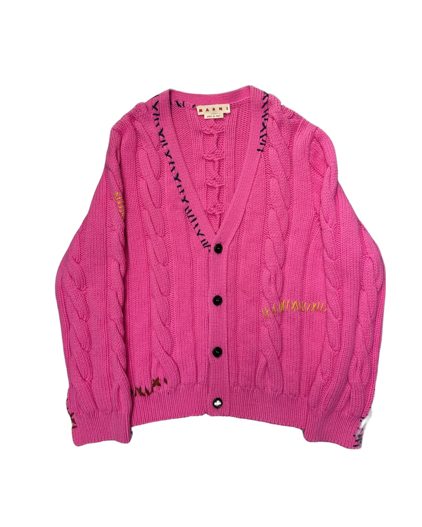 MARNI Pink Stitch-Detail Cable-Knit Cardigan