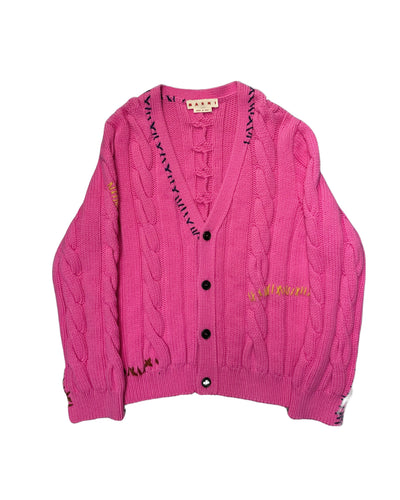 MARNI Pink Stitch-Detail Cable-Knit Cardigan